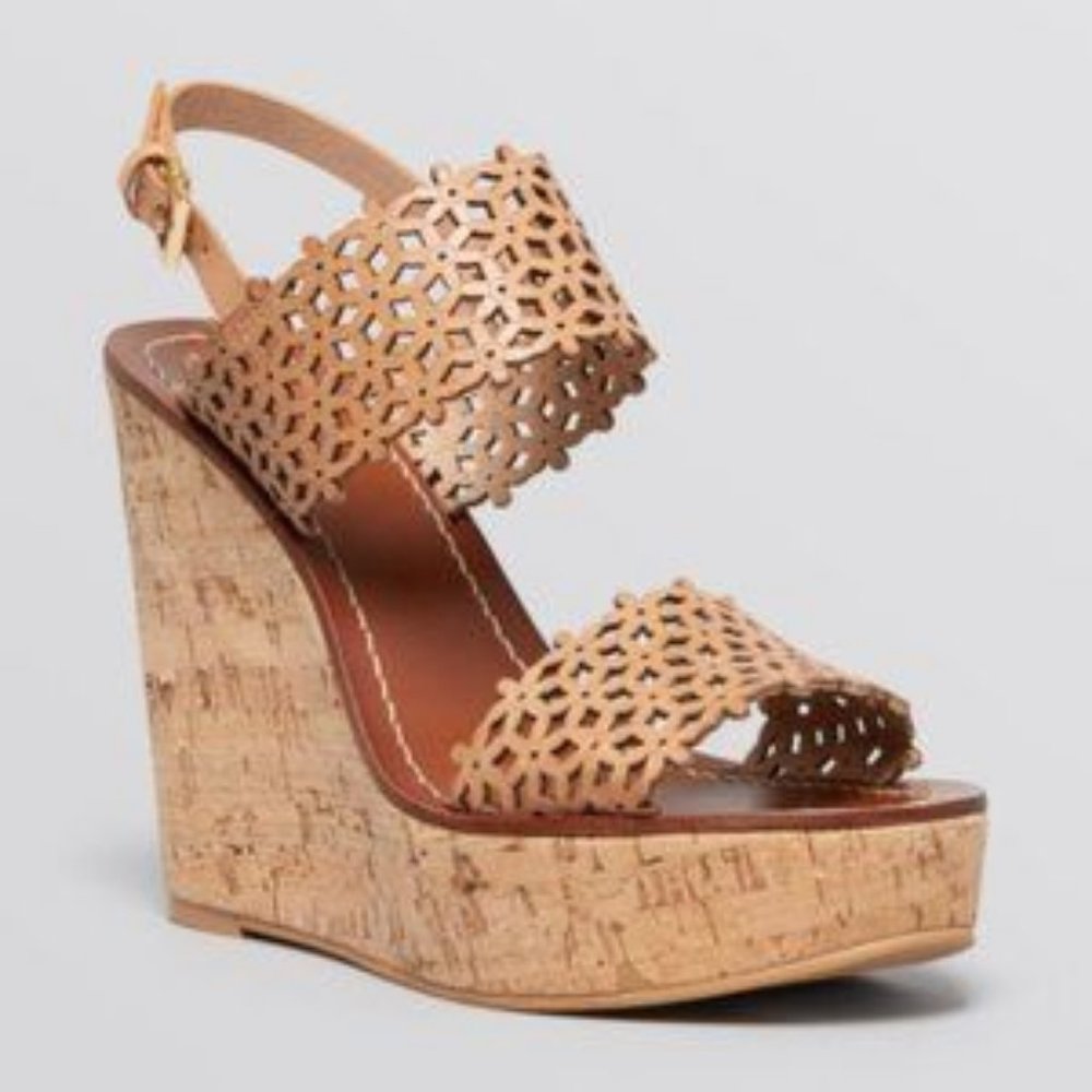 Tory Burch Laser Cut Floral Accents Slingback Sandals Size 8